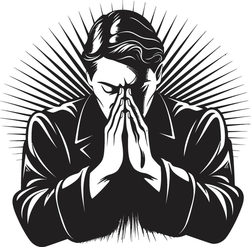 himmlisch Geste Logo von beten Hände im schwarz still Hingabe beten Mann Hände im elegant bilden vektor