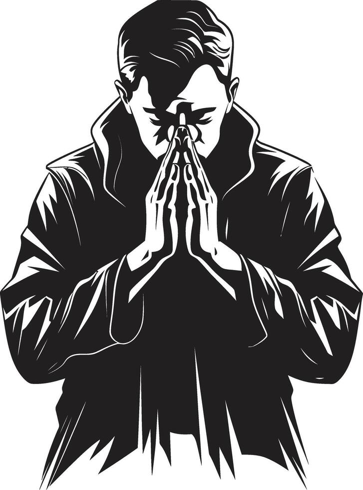 heiter Symbolismus schwarz Design von beten Hände göttlich Dynamik beten Mann Hände Logo im schwarz vektor