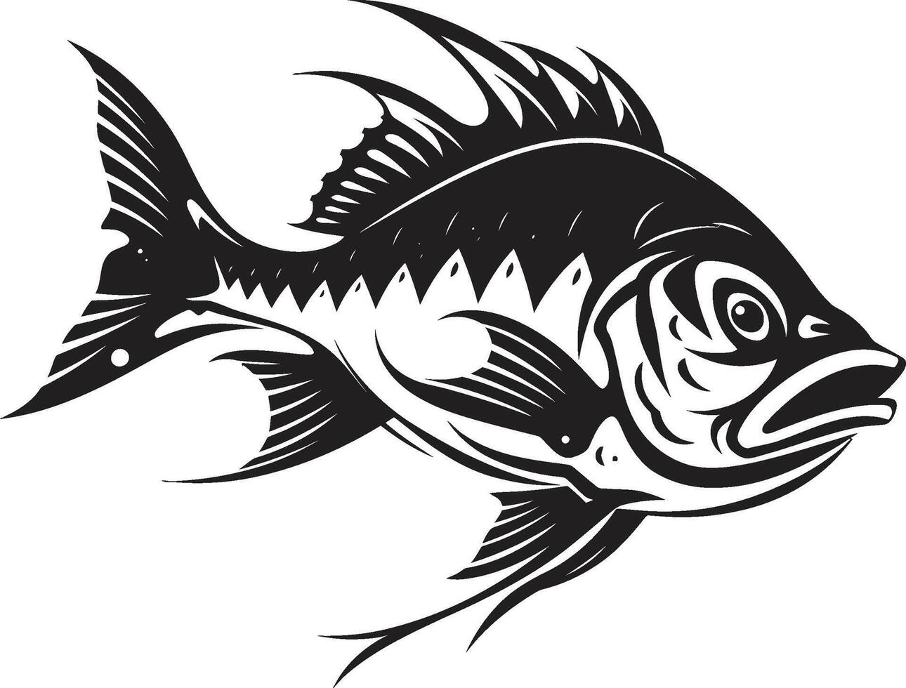 Phantom Physiologie schwarz Logo zum Raubtier Fisch Skelett Emblem grimmig Kiemen Glyphe elegant schwarz Symbol Design zum Raubtier Fisch Skelett vektor