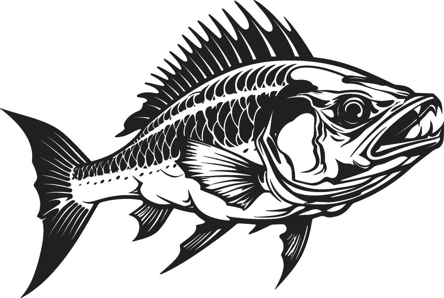 bonefish behemoth ikoniska svart rovdjur fisk skelett design Spöke fysiologi rovdjur fisk skelett logotyp i svart ikon vektor
