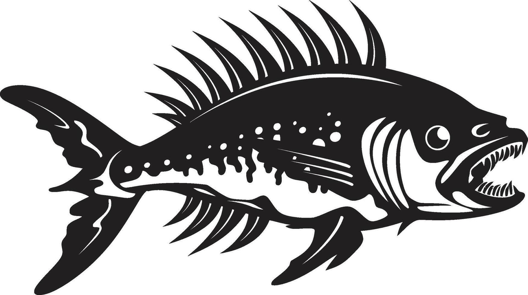 Knochenfisch Ungetüm schwarz Symbol zum Raubtier Fisch Skelett Logo Design Phantom Physiologie Emblem schwarz Logo zum Raubtier Fisch Skelett vektor