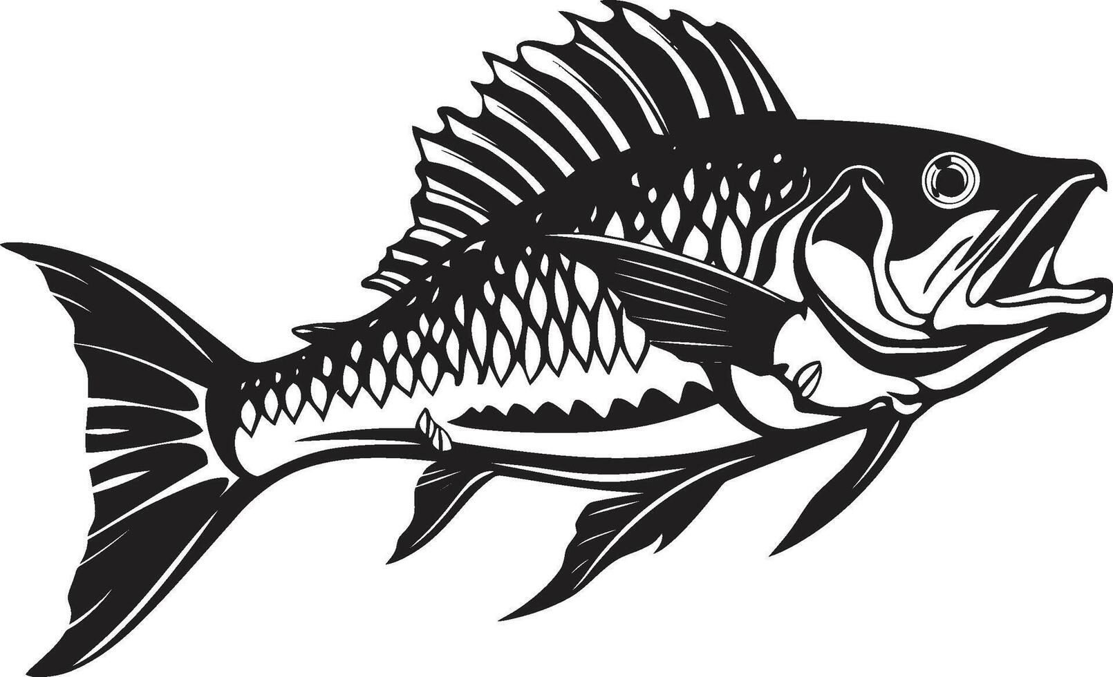 wild Skelett- Symbol schwarz Logo zum Raubtier Fisch Skelett bedrohlich Osteologie Insignien ikonisch schwarz Design zum Raubtier Fisch Skelett Logo vektor