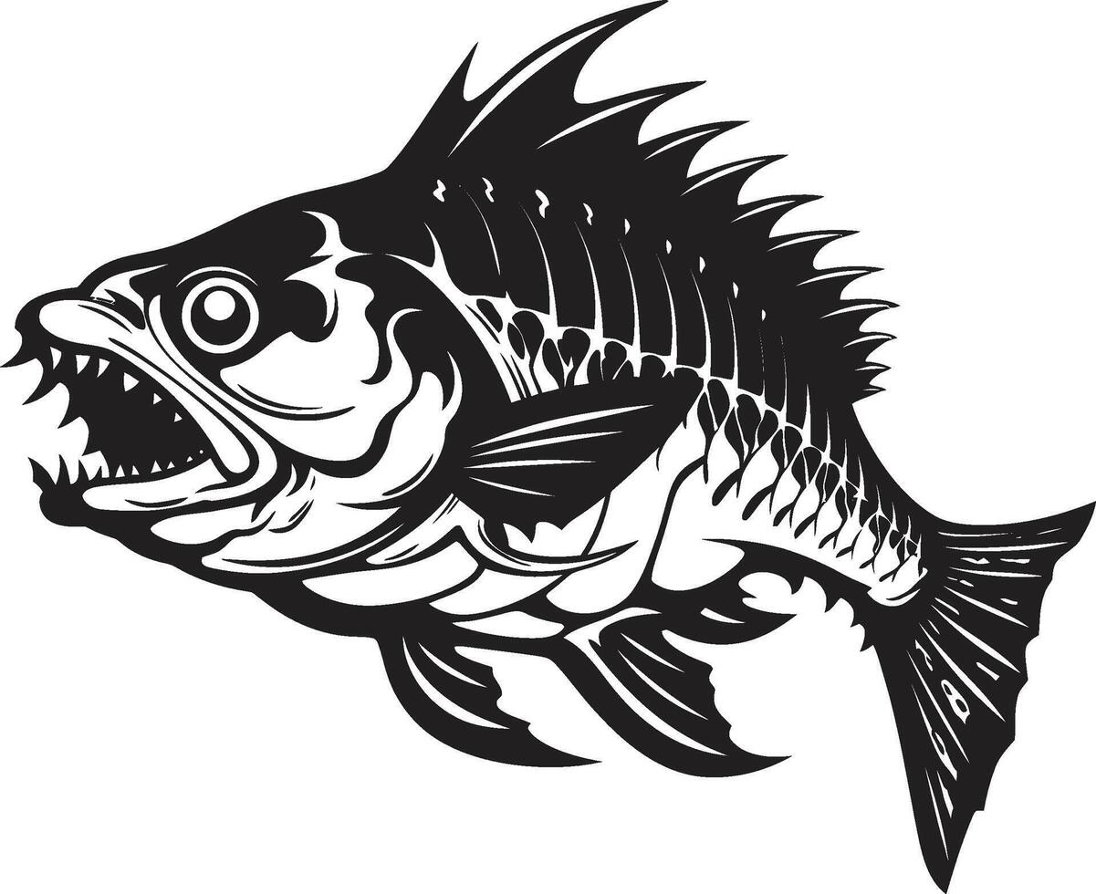 vilde skelett- symbol svart logotyp för rovdjur fisk skelett olycksbådande osteologi ikoniska svart design för rovdjur fisk skelett logotyp vektor