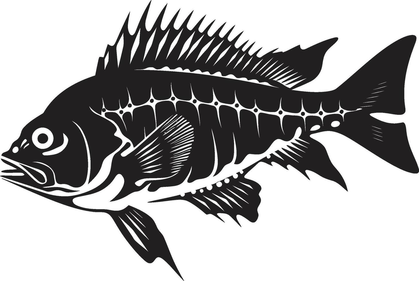 bedrohlich Osteologie ikonisch schwarz Design zum Raubtier Fisch Skelett Logo bedrohlich Mark Kennzeichen elegant schwarz Symbol zum Raubtier Fisch Skelett vektor