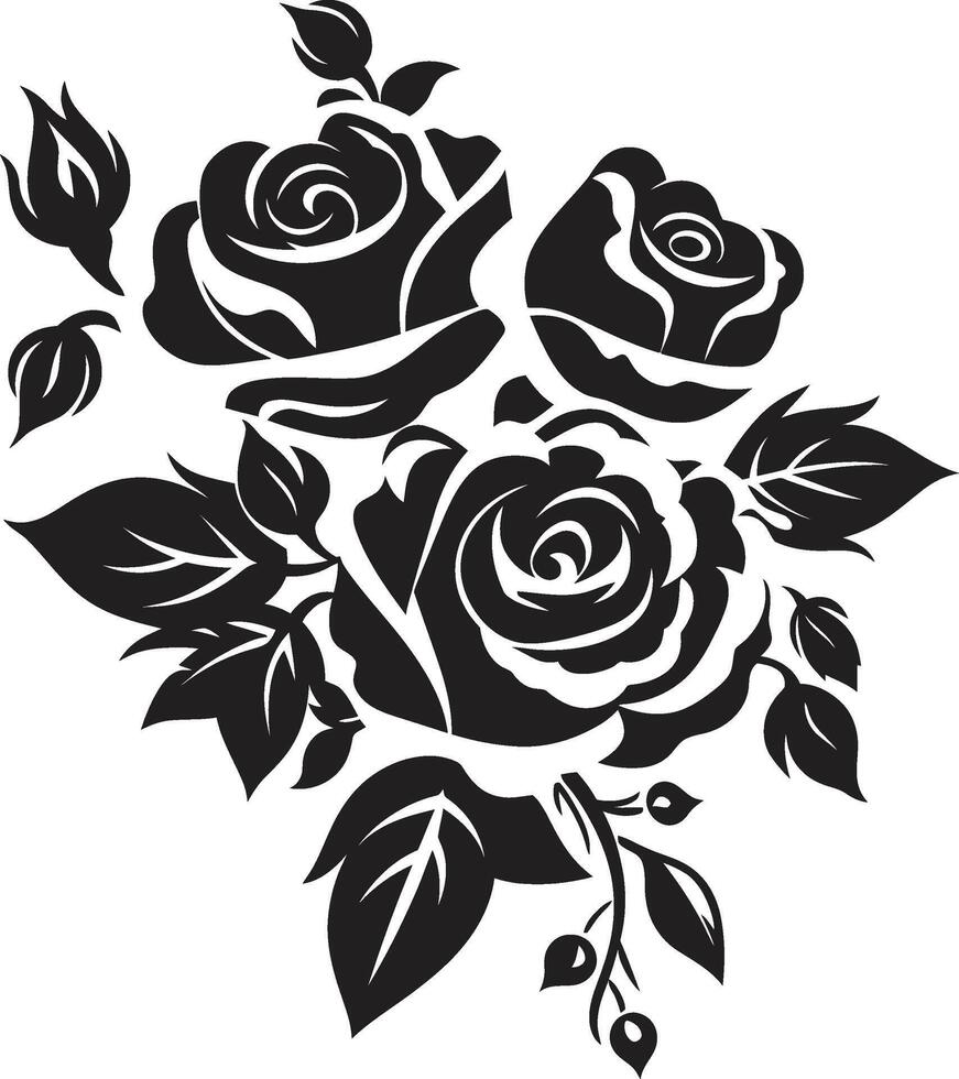 anmutig Blütenblätter schwarz Symbol Design zum Rose Strauß Mitternacht Rosen elegant schwarz Rose Strauß Emblem vektor