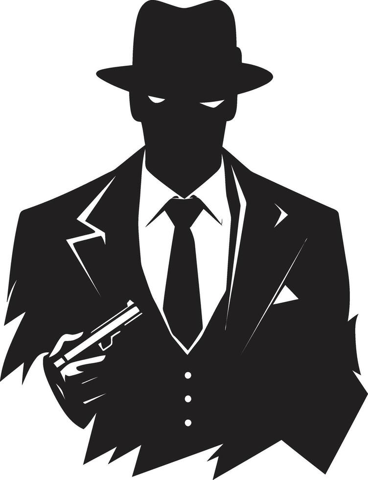Scharf gekleidet Schatten zum Mafia Unterwelt Eleganz passen und Hut Symbol vektor