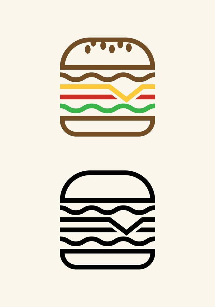 einzelne Burger-Symbol farbig. Linie Hamburger Abbildung vektor