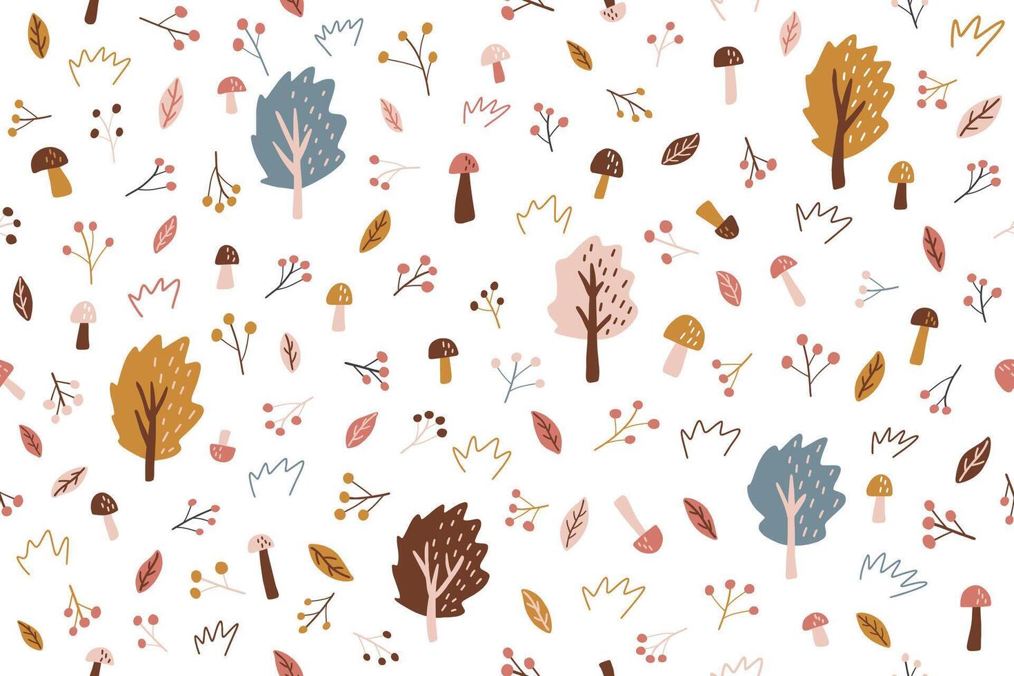 abstrakt sömlös mönster med höst skog med falla löv, bär och svamp. bakgrund för olika yta. falla ändlös bakgrund. vektor