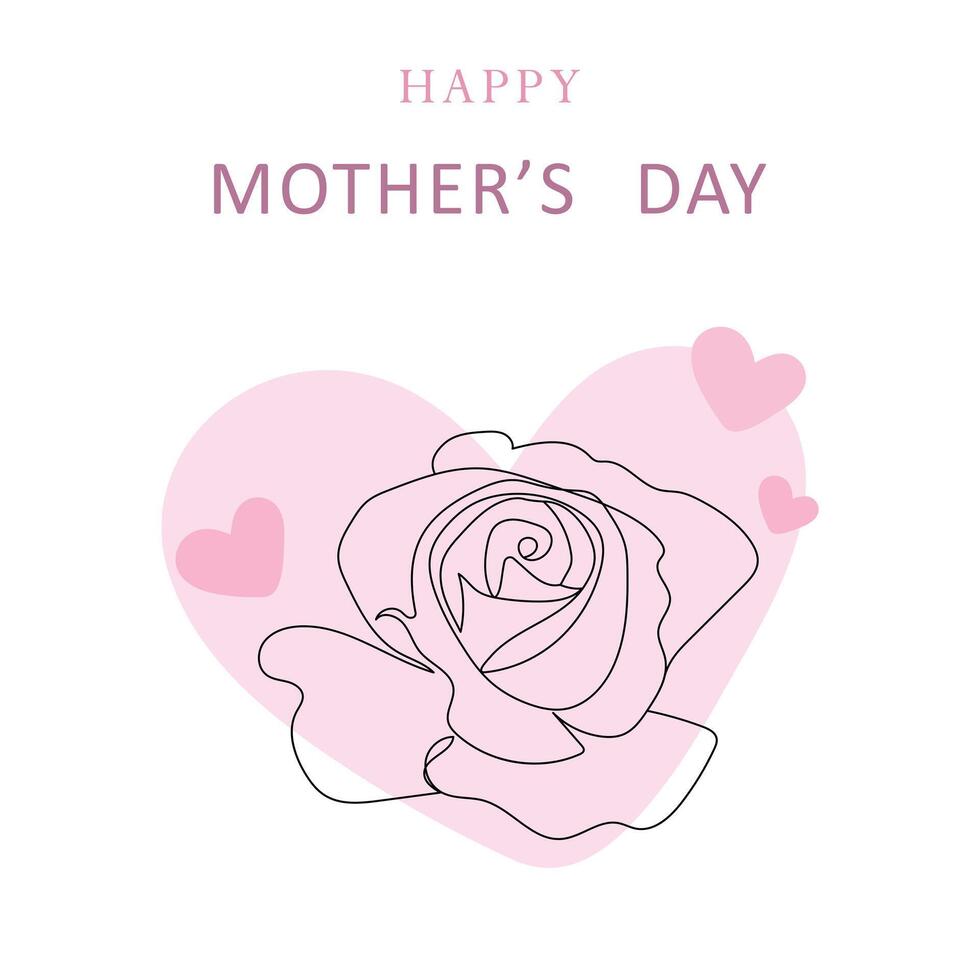 glücklich Mutter Tag. Postkarte mit ein Rose und ein Herz im ein minimalistisch Stil. vektor