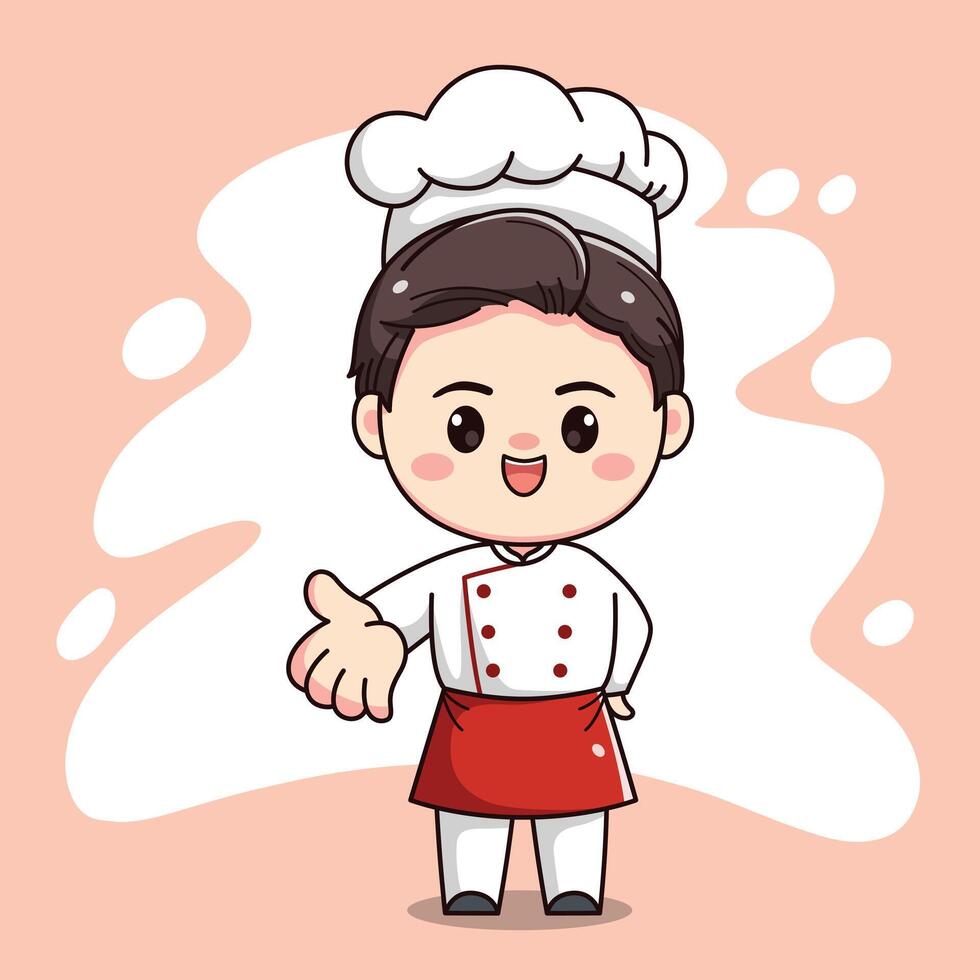 süß Koch Charakter mit zeigen Hände vektor