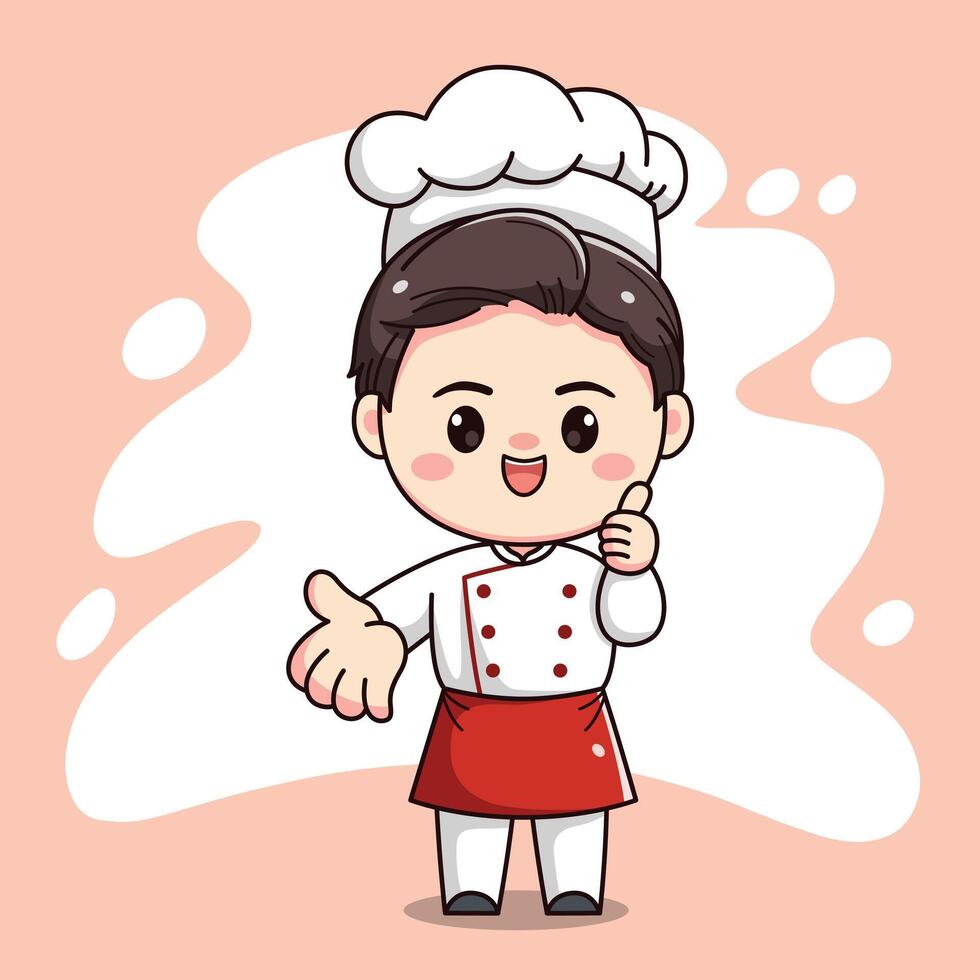 süß Koch Charakter mit zeigen Hände und okay vektor