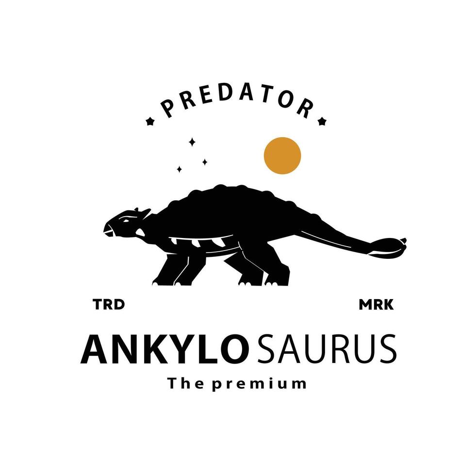 årgång hipster dinosaurie, ankylosaurus logotyp silhuett konst ikon vektor