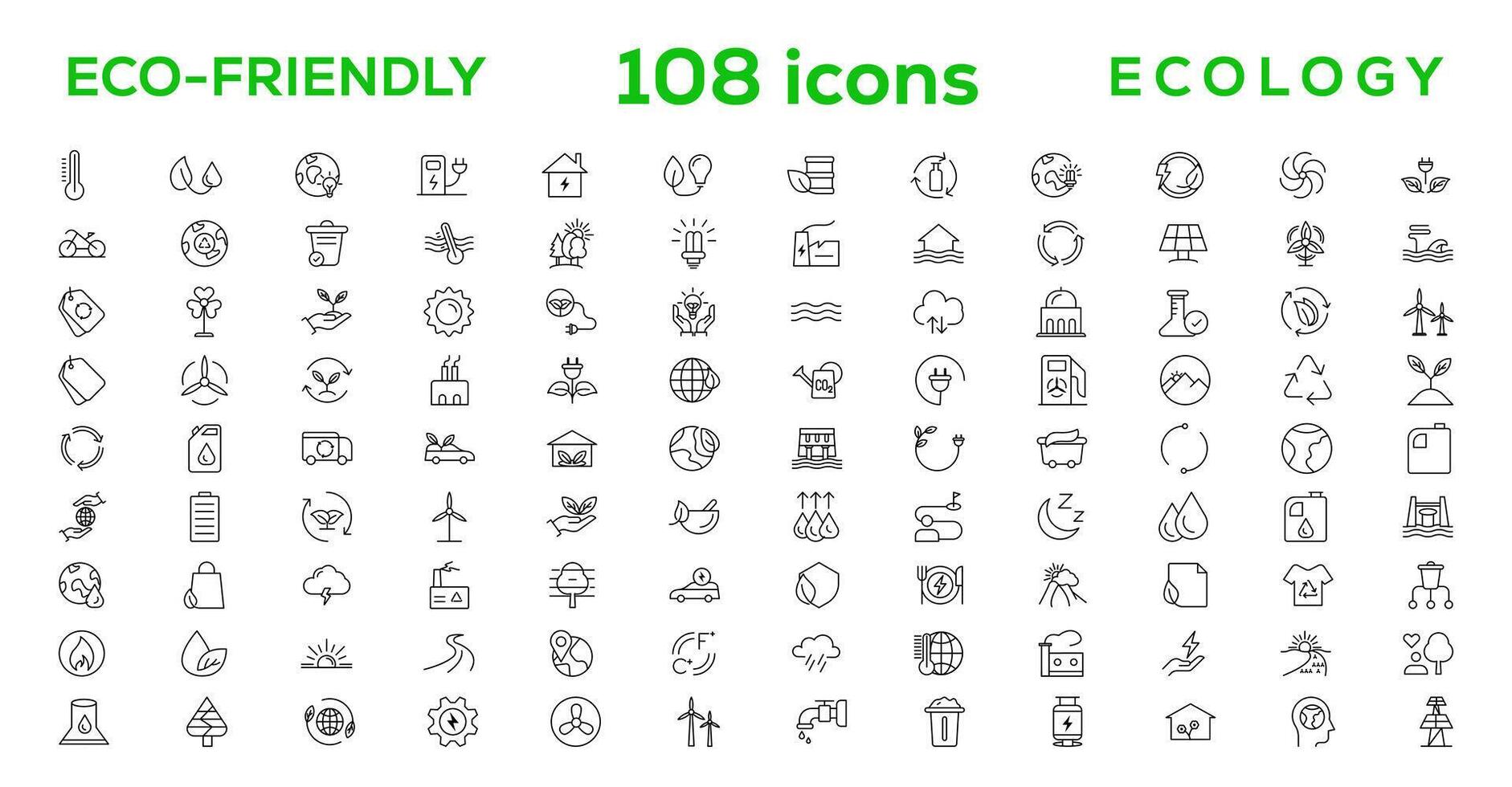 mega uppsättning av ekologi ikoner i trendig linje stil. stor uppsättning ikoner samling vektor