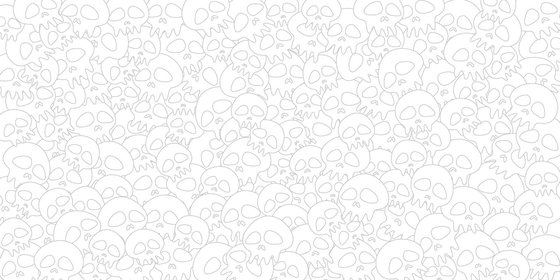 grau und Weiß Gliederung von verschiedene komisch Schädel Muster kindisch Stil Hintergrund Illustration. vektor