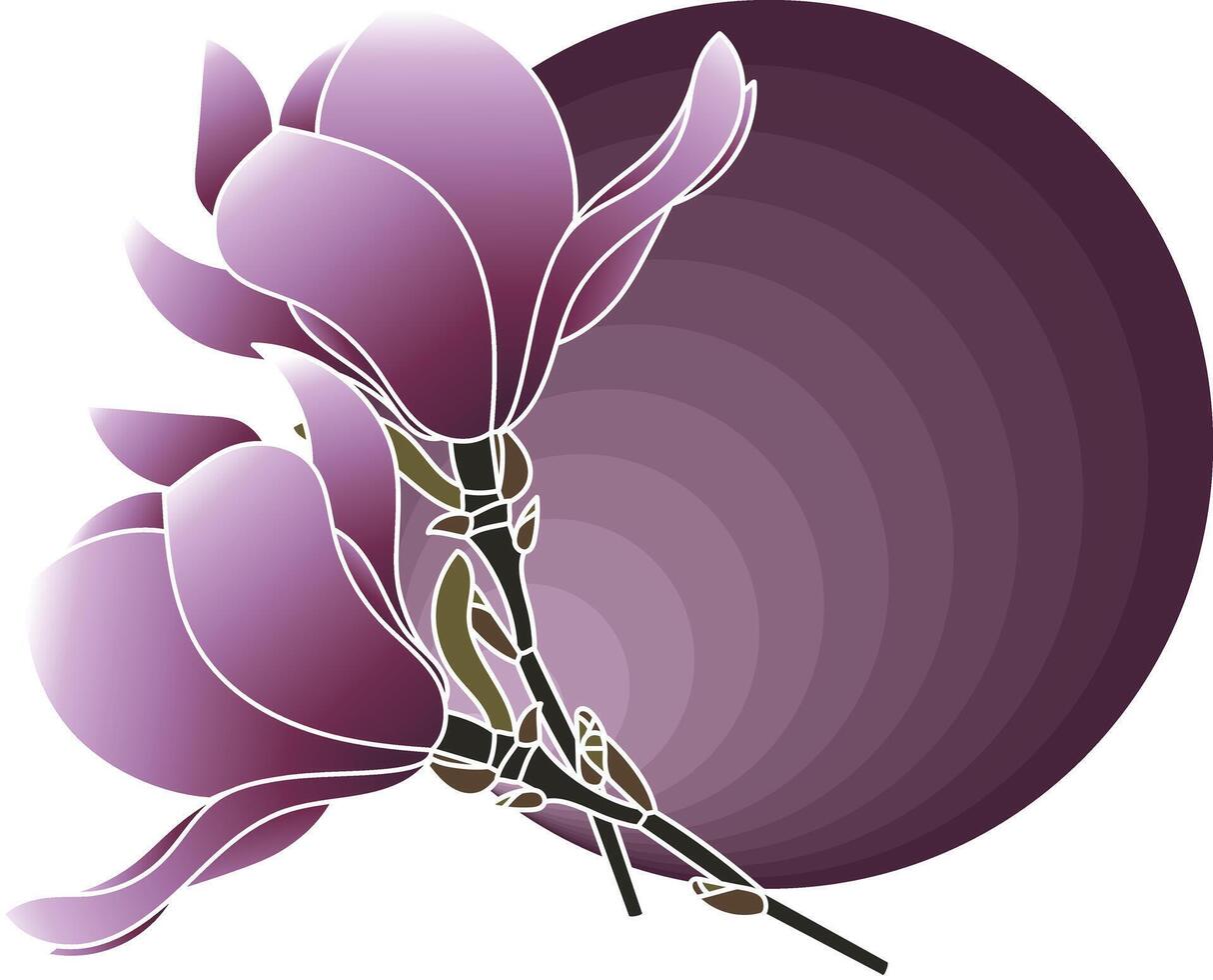 illustration av verbanica fat magnolia blomma på mörk violett cirkel bakgrund. vektor