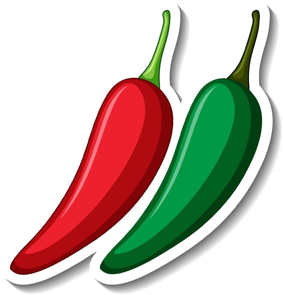 röd och grön chili tecknad klistermärke vektor