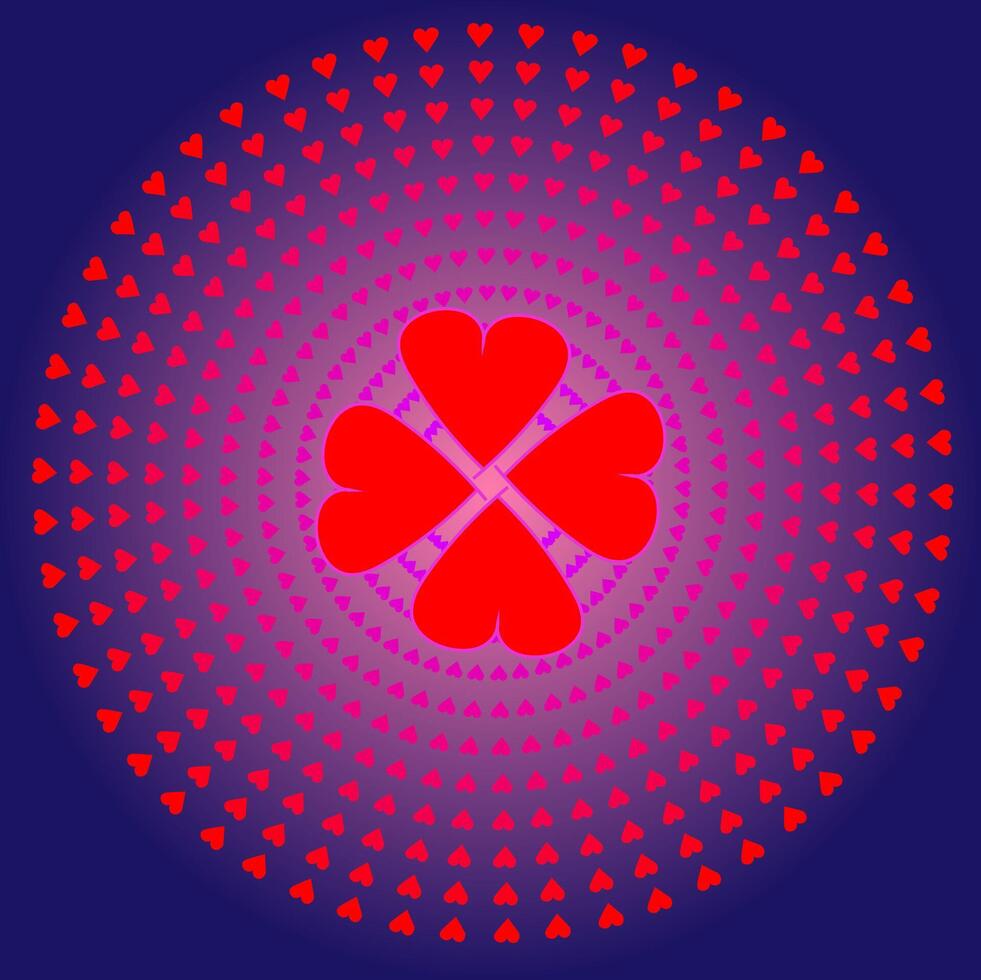 runda abstrakt mönster i de form av röd hjärtan anordnad i en cirkel på en blå bakgrund vektor