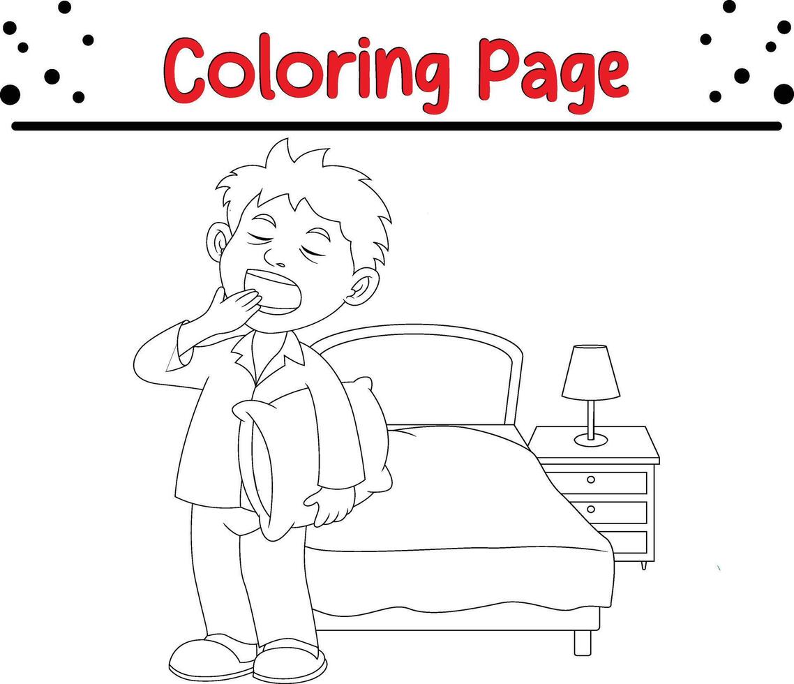 pojke vakna upp färg sida. färg bok för barn vektor