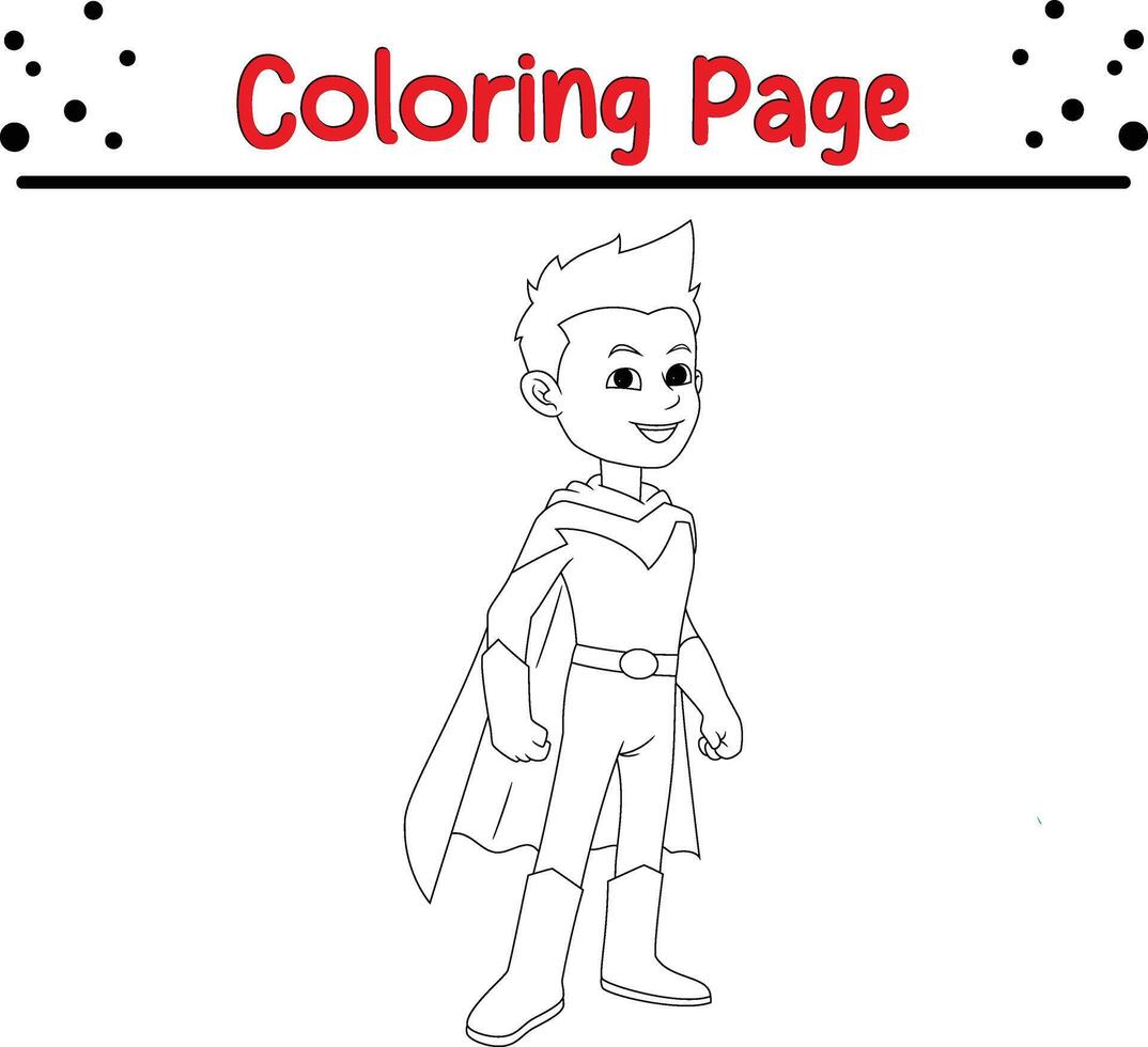 söt pojke superhjälte färg sida. färg bok för barn vektor