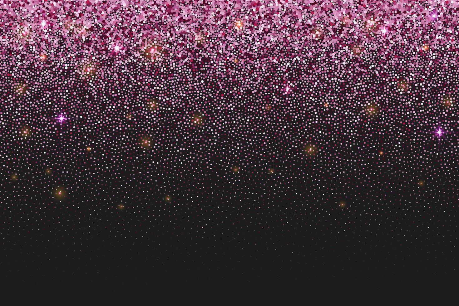 Rosa funkeln Hintergrund mit Rose Gold funkelt mit fallen Pailletten und Konfetti. schimmern Textur mit scheinen Staub. abstrakt glühen Rand auf dunkel Hintergrund. festlich Glanz Banner. vektor