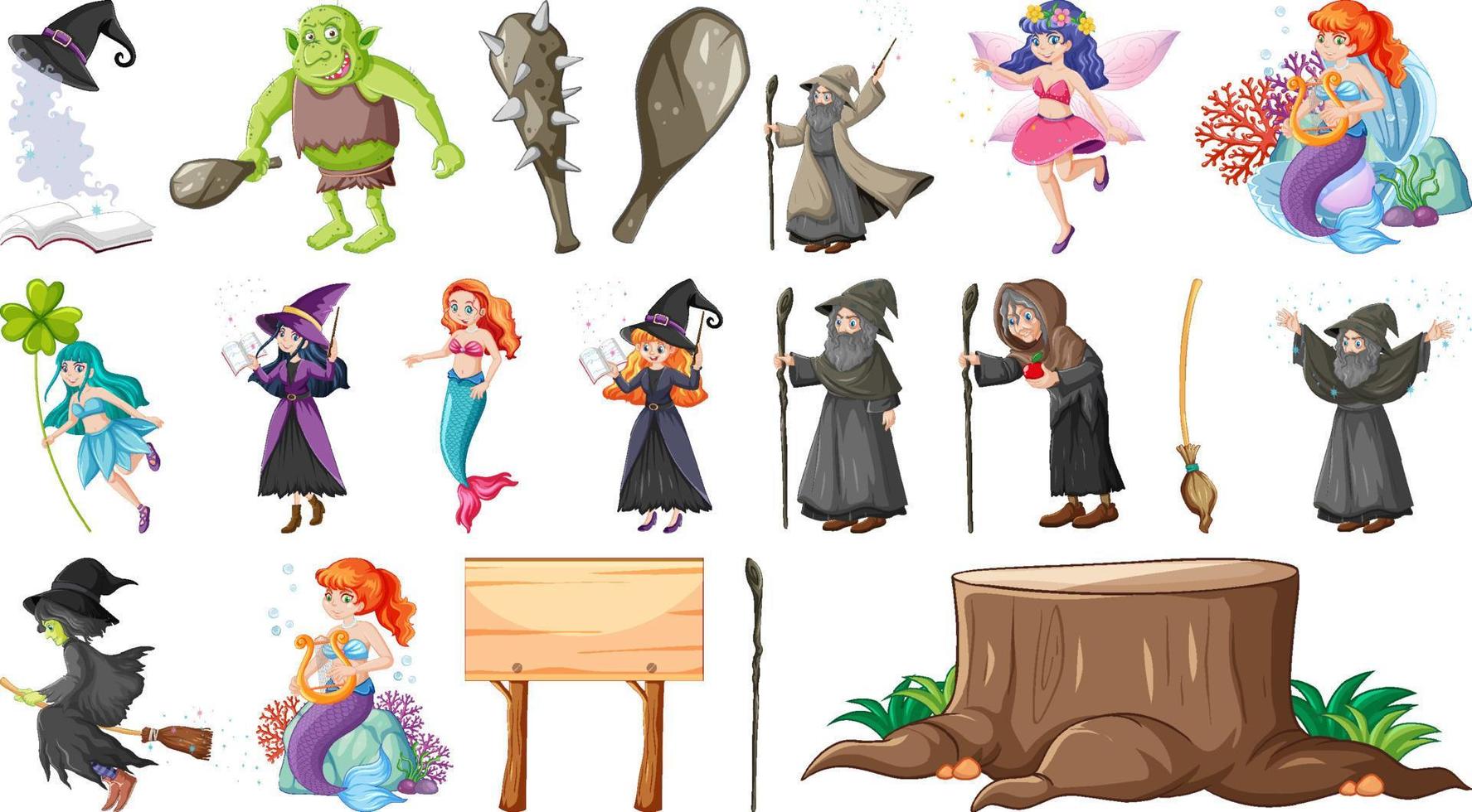 Set von Fantasy-Märchenfiguren und -elementen vektor