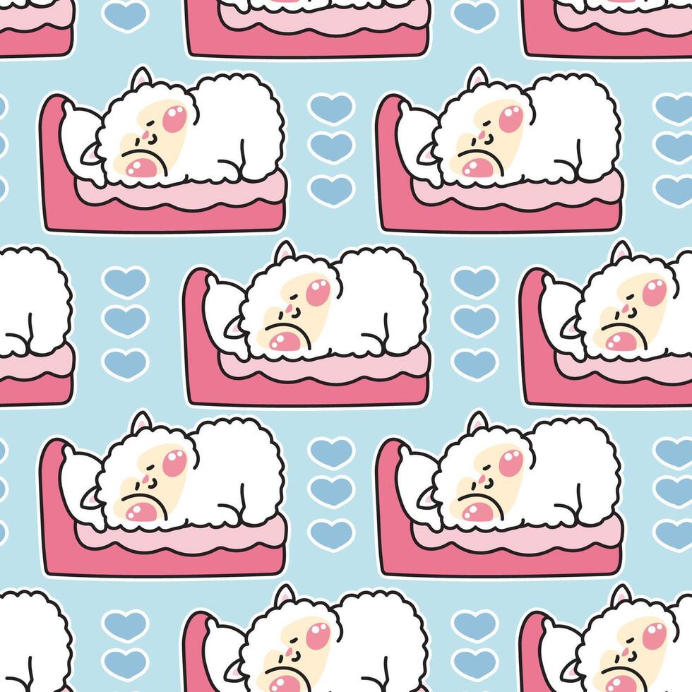 sömlös mönster av söt får sovande med hjärta bakgrund.gård djur- karaktär tecknad serie design.relax.dream.image för kort, affisch, baby clothing.kawaii.illustration. vektor