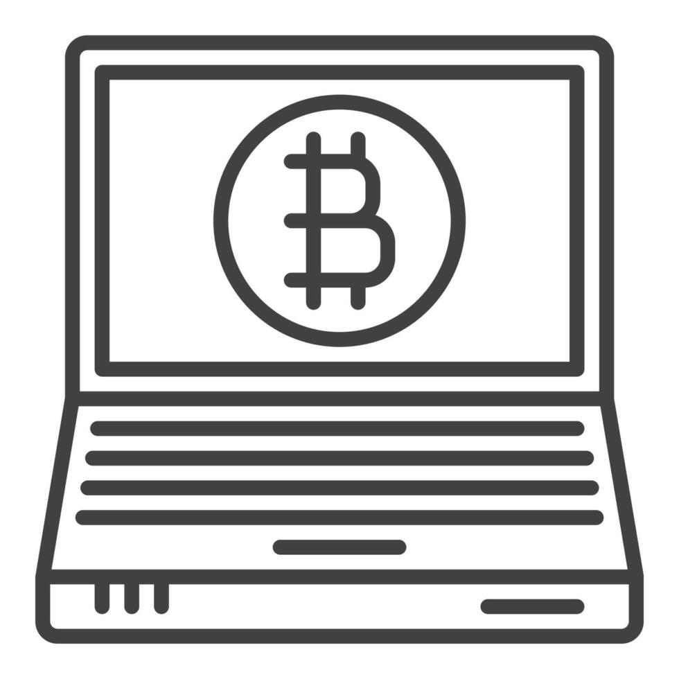 Laptop mit Bitcoin Zeichen Kryptowährung linear Symbol oder Logo Element vektor