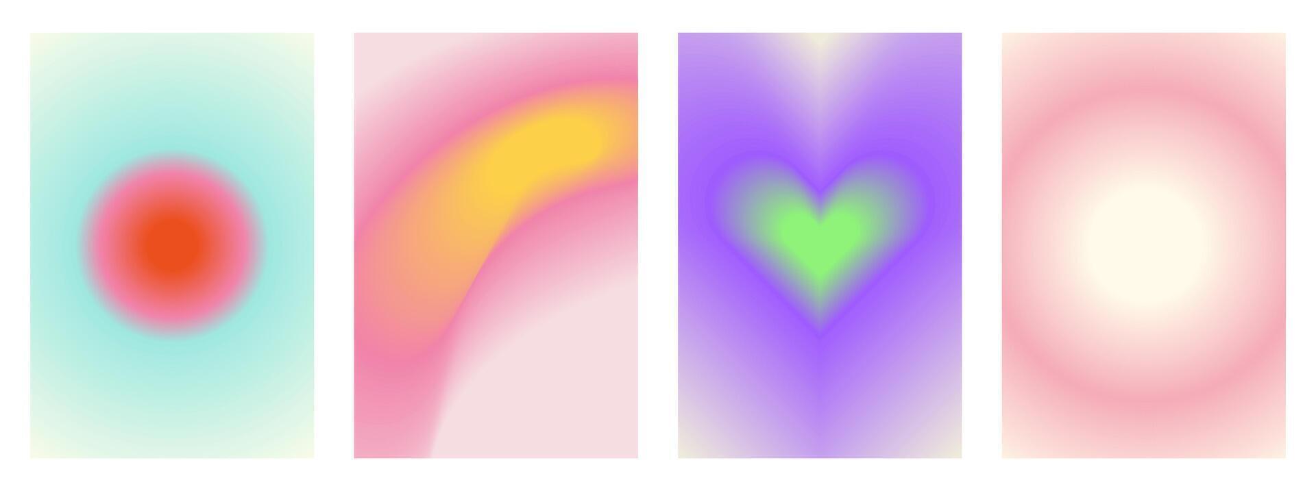 einstellen von y2k modisch ästhetisch abstrakt Gradient Rosa violett Hintergrund mit durchscheinend Aura irregulär Formen verschwommen Muster. Sozial Medien Poster, Geschichten Markieren Vorlagen zum Digital Marketing vektor