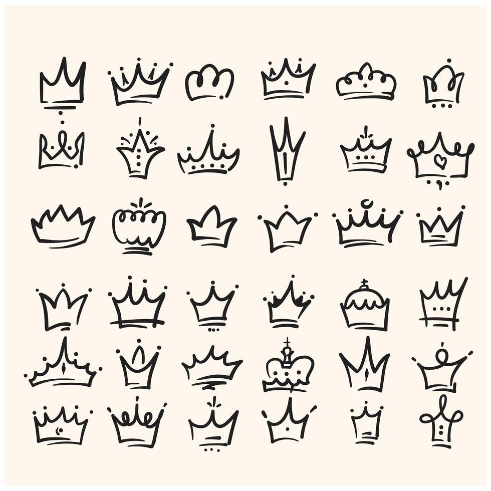 linje konst kung eller drottning krona med illustration stil klotter och linje konst vektor