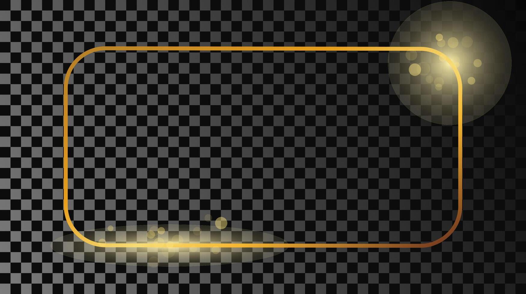 Gold glühend gerundet rechteckig Rahmen isoliert auf dunkel Hintergrund. glänzend Rahmen mit glühend Auswirkungen. Illustration. vektor