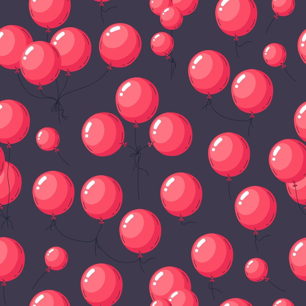 rot Helium Luftballons Muster. glänzend fliegend Luftballons nahtlos Muster, scharlachrot schwebend Luftballons endlos Design eben Hintergrund Illustration. Geburtstag Party Luftballons nahtlos Hintergrund vektor