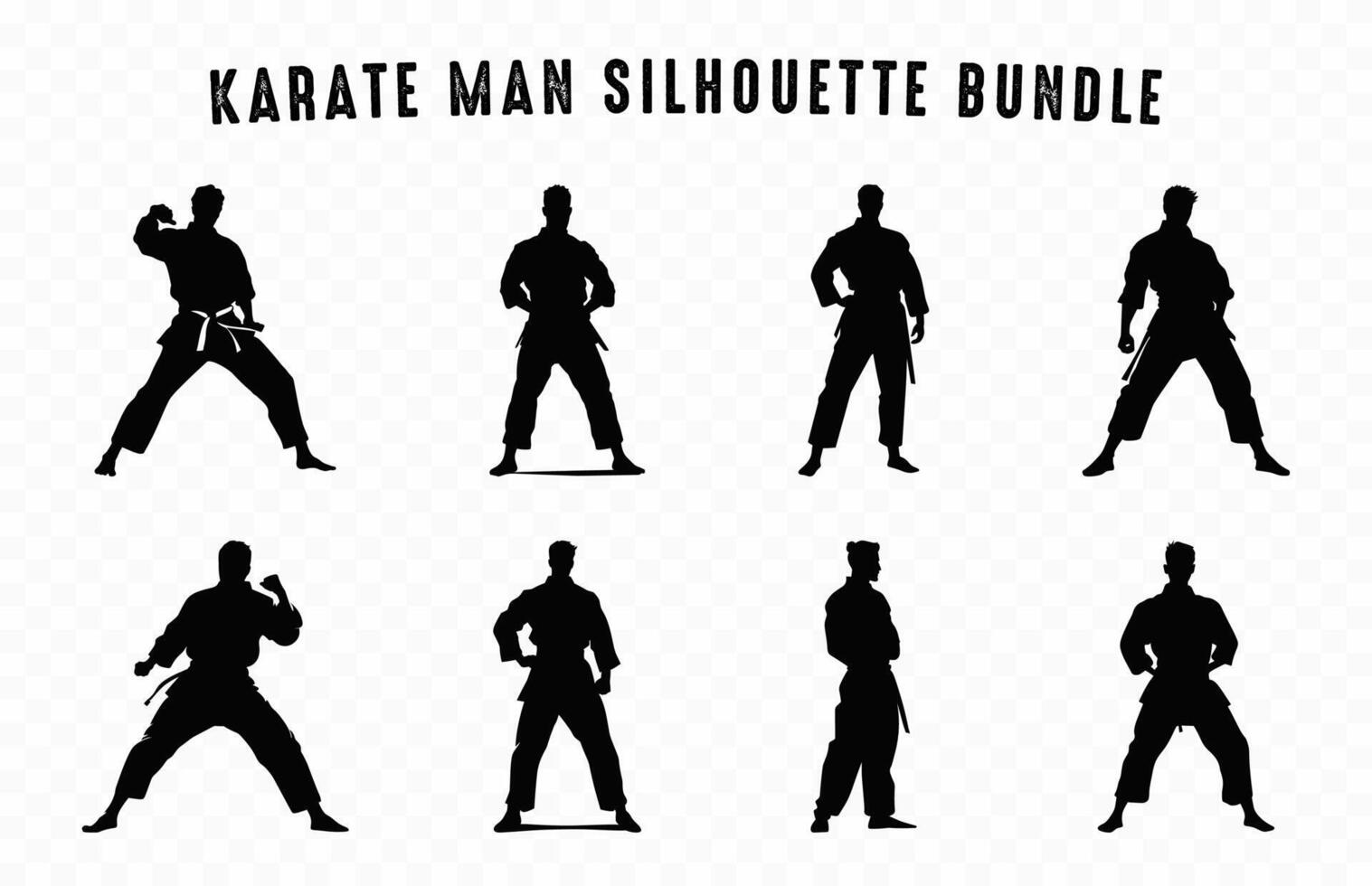 Karate Silhouette Clip Art Satz, Karate Kämpfer Silhouetten Sammlung vektor