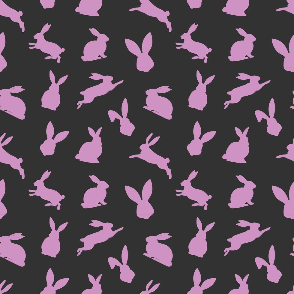 Ostern nahtlos Muster von Rosa Hase Silhouetten im anders Aktionen. festlich Ostern Hasen Design. isoliert auf schwarz Hintergrund. zum Ostern Dekoration, Verpackung Papier, Gruß, Textil, drucken vektor