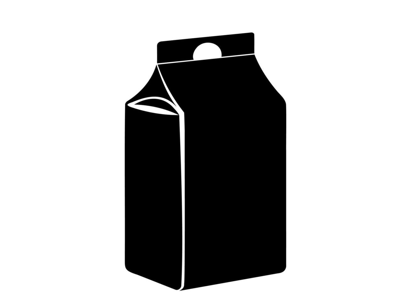 svart silhuett av mjölk kartong eller juice kartong. naiv förpackning ikon i en svartvit stil. mejeri eller dryck behållare. grafisk design element. isolerat på vit bakgrund. skriva ut. mall vektor