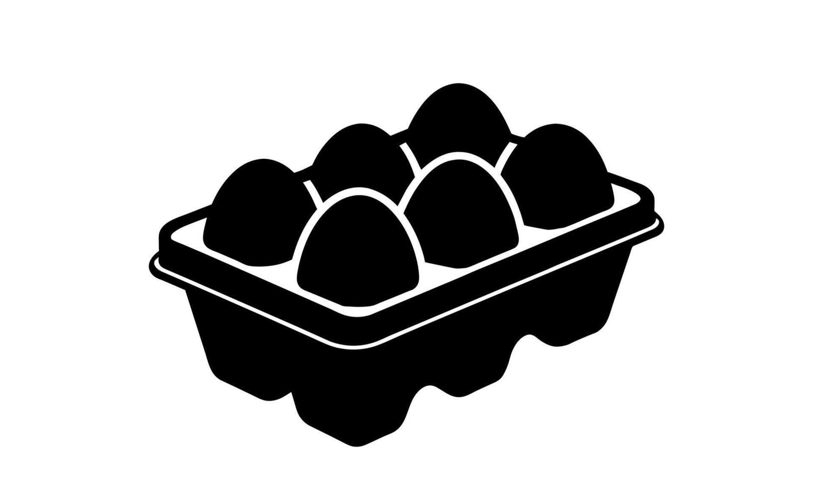 silhuett av ägg kartong med ägg. svart och vit ägg låda grafisk illustration. ikon, tecken, piktogram. begrepp av mat lagring, kök väsentligheter, matvaror föremål. isolerat på vit bakgrund vektor