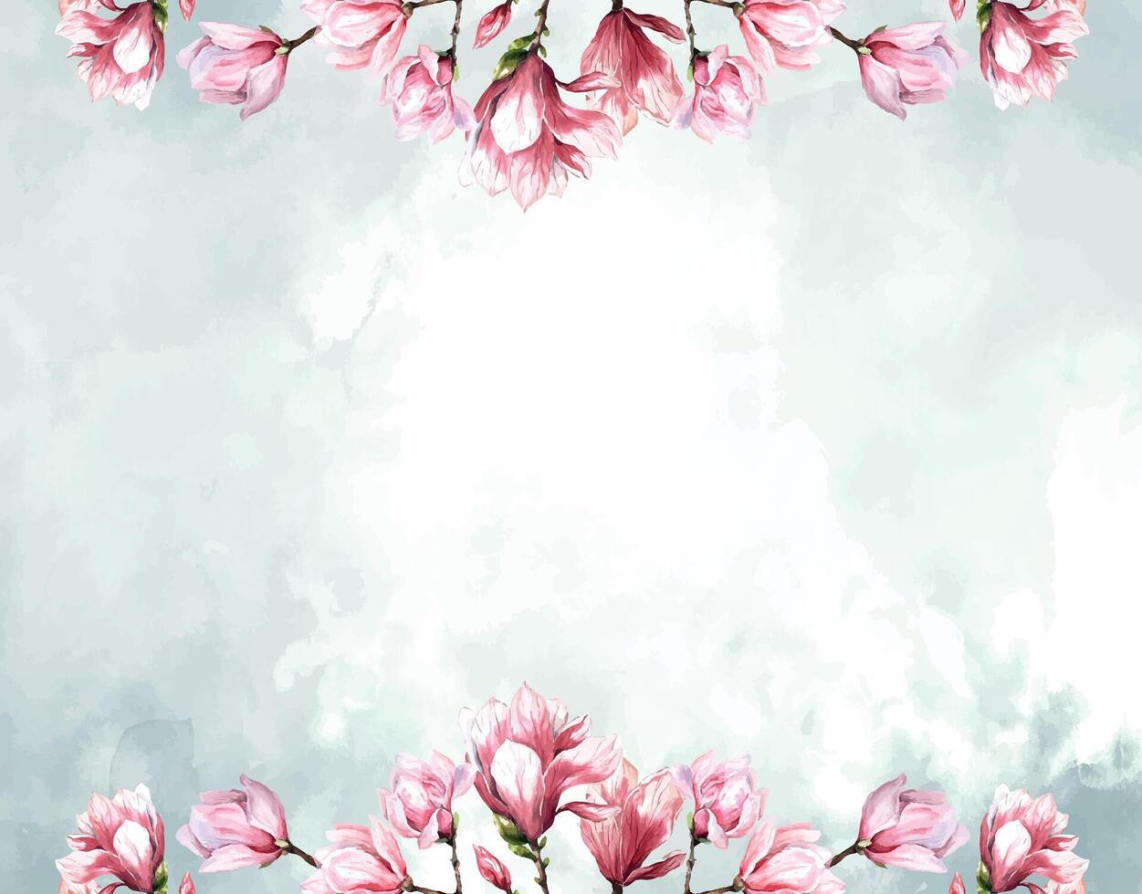frisch Magnolie Blume botanisch Aquarell Illustration Blumen- Design Blütenblätter Blühen Frühling tropisch Rosa schön Pflanze Rand Hintergrund Vorlage vektor