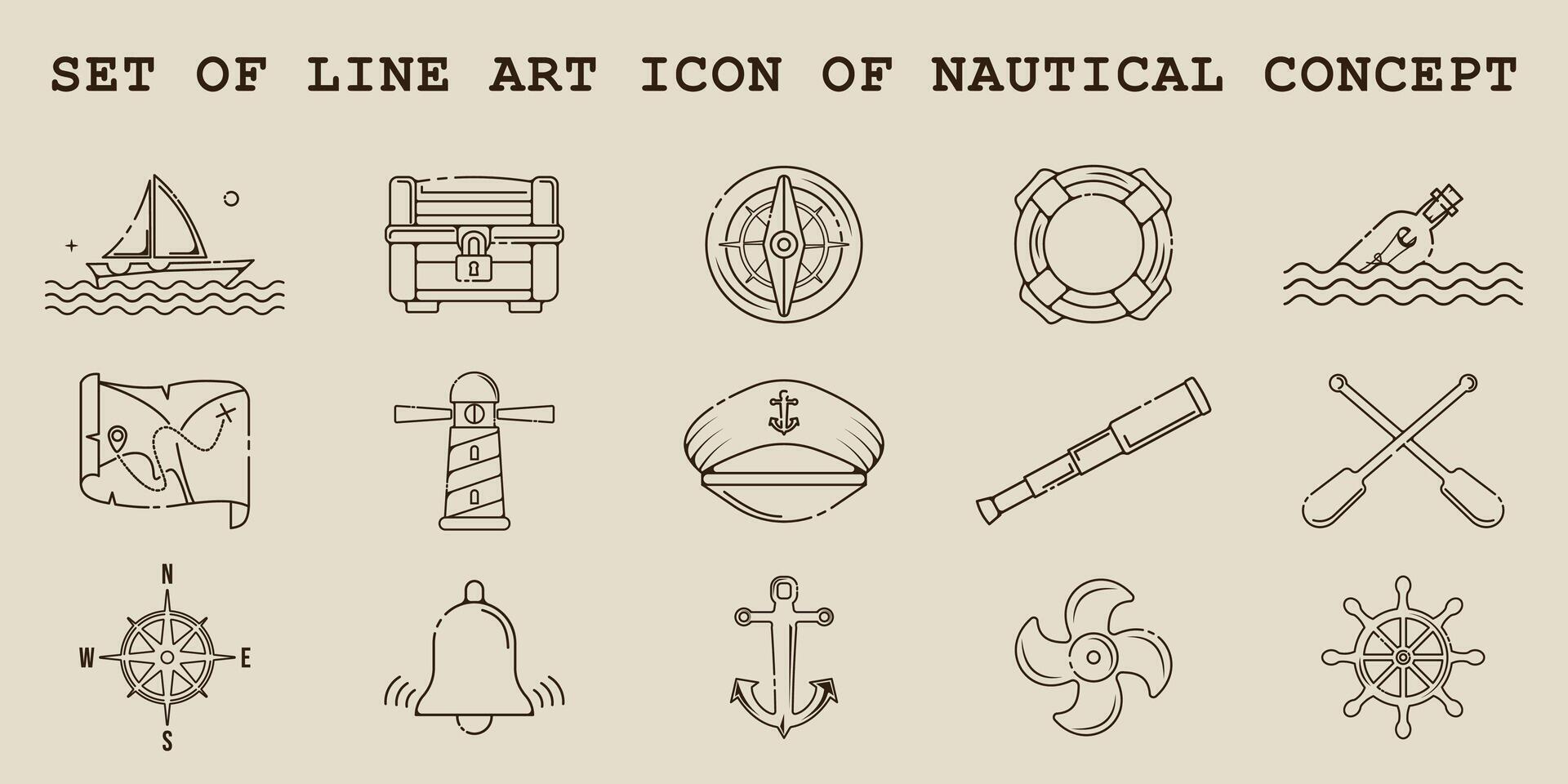 einstellen von nautisch Symbol Linie Kunst Illustration Vorlage Grafik Design. bündeln Sammlung von verschiedene Marine Zeichen oder Symbol zum Matrose und Marine Konzept vektor