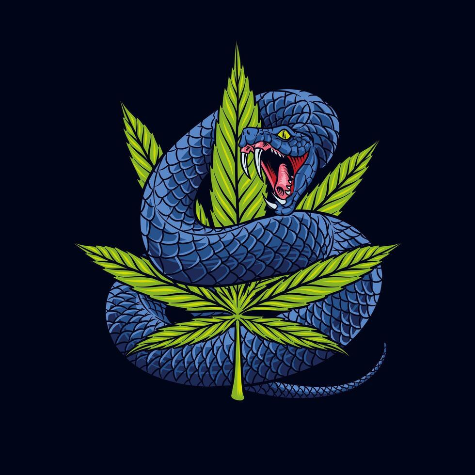 farbig Illustration von Marihuana Blatt mit Schlange vektor