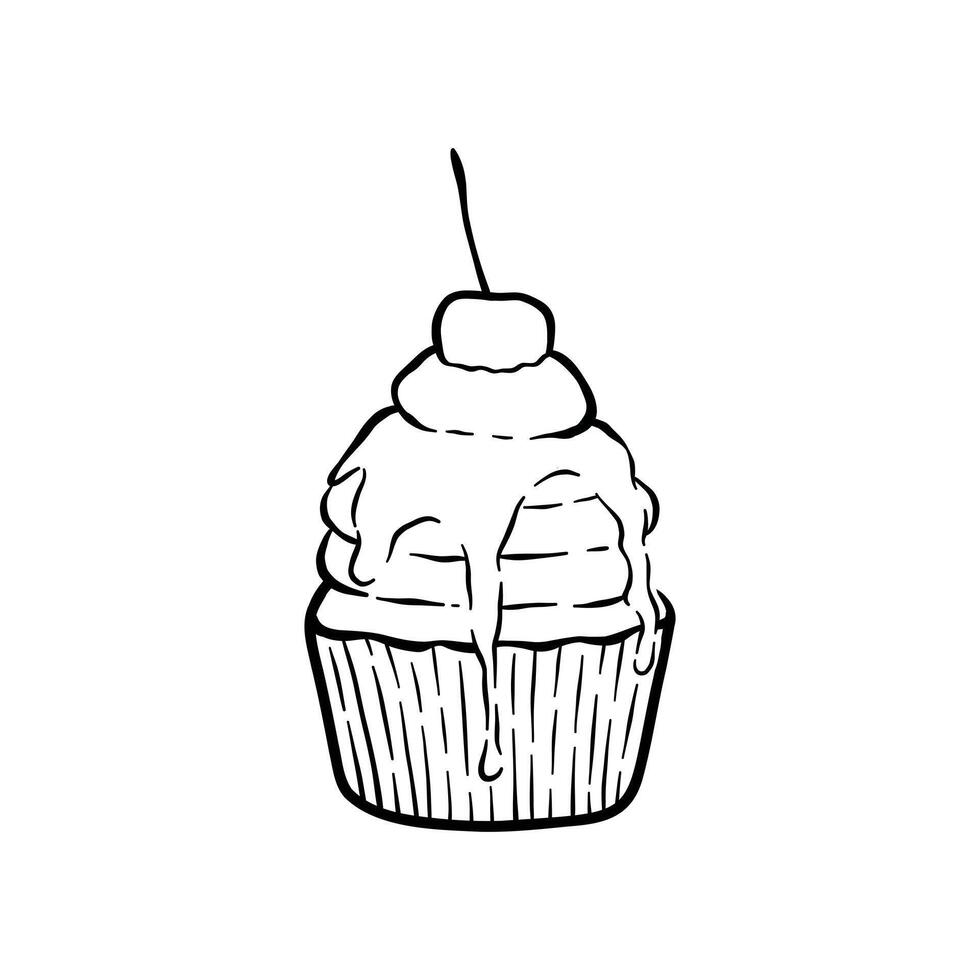 Hand gezeichnet Cupcake mit Kirsche auf oben vektor