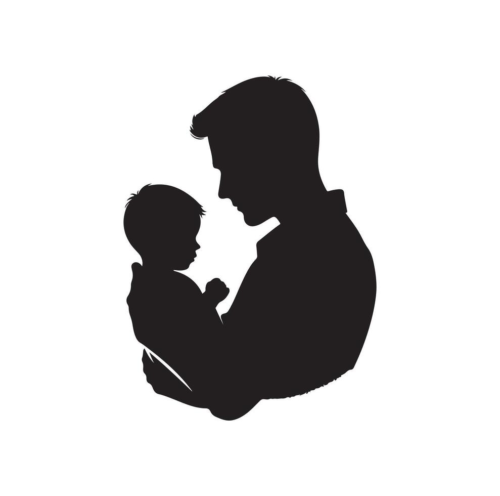 far och son silhuett illustration. skugga pappa och unge. faderskap begrepp isolerat vektor