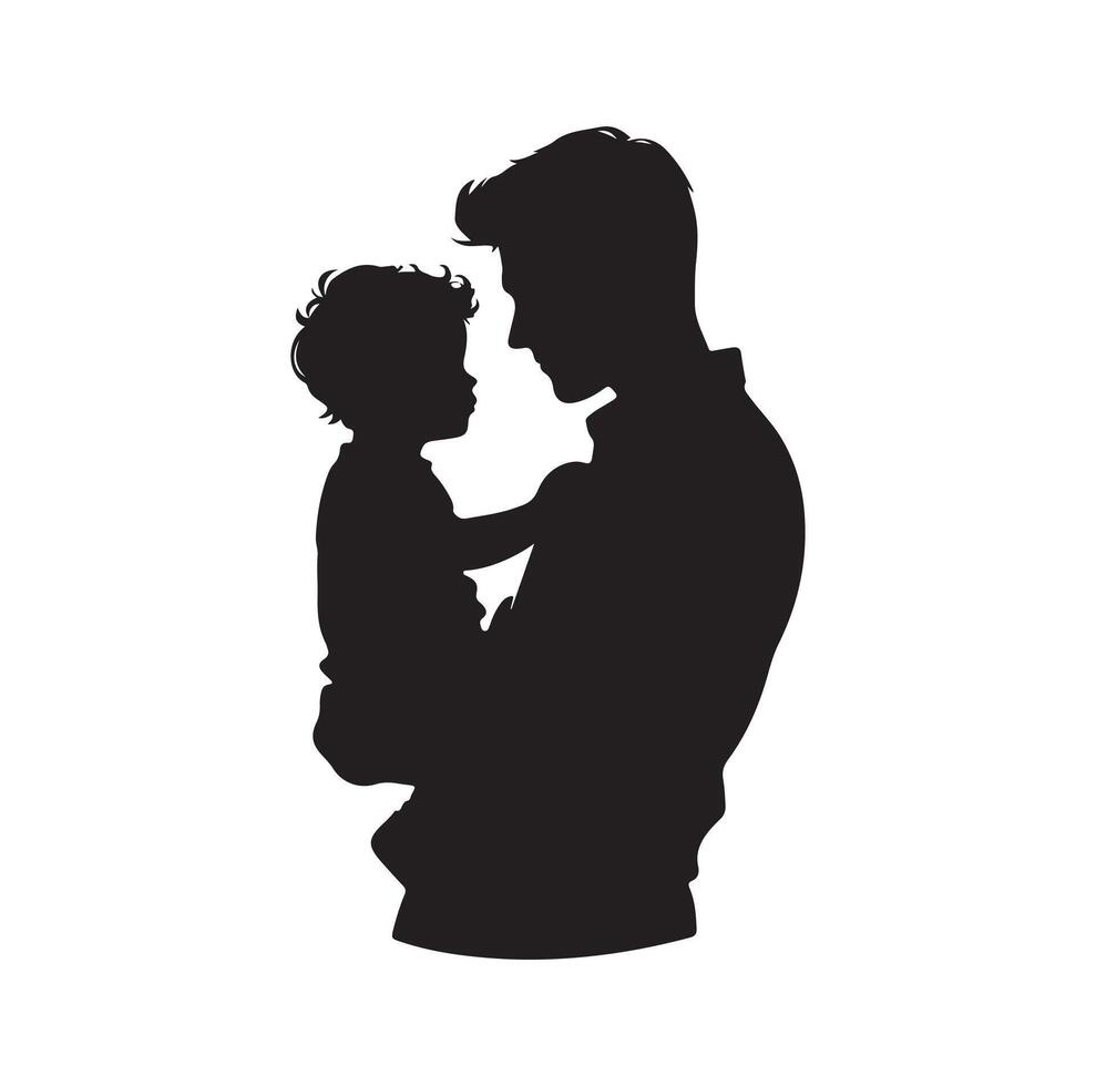 Vater und Sohn Silhouette Illustration. Schatten Papa und Kind. Vaterschaft Konzept isoliert vektor