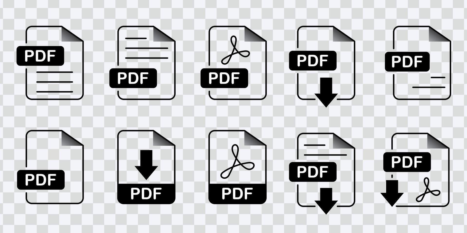 illustrieren pdf Datei Format Symbole, Ideal zum herunterladen Tasten, Darstellen Text, Bild vektor