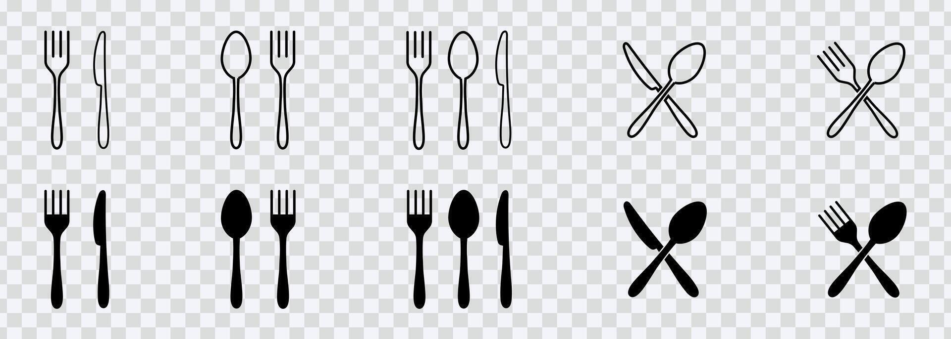 erheben Designs mit Teller Symbol einstellen mit Gericht, Gabel, Löffel, und Messer Illustrationen, perfekt zum verschiedene Anwendungen. vektor
