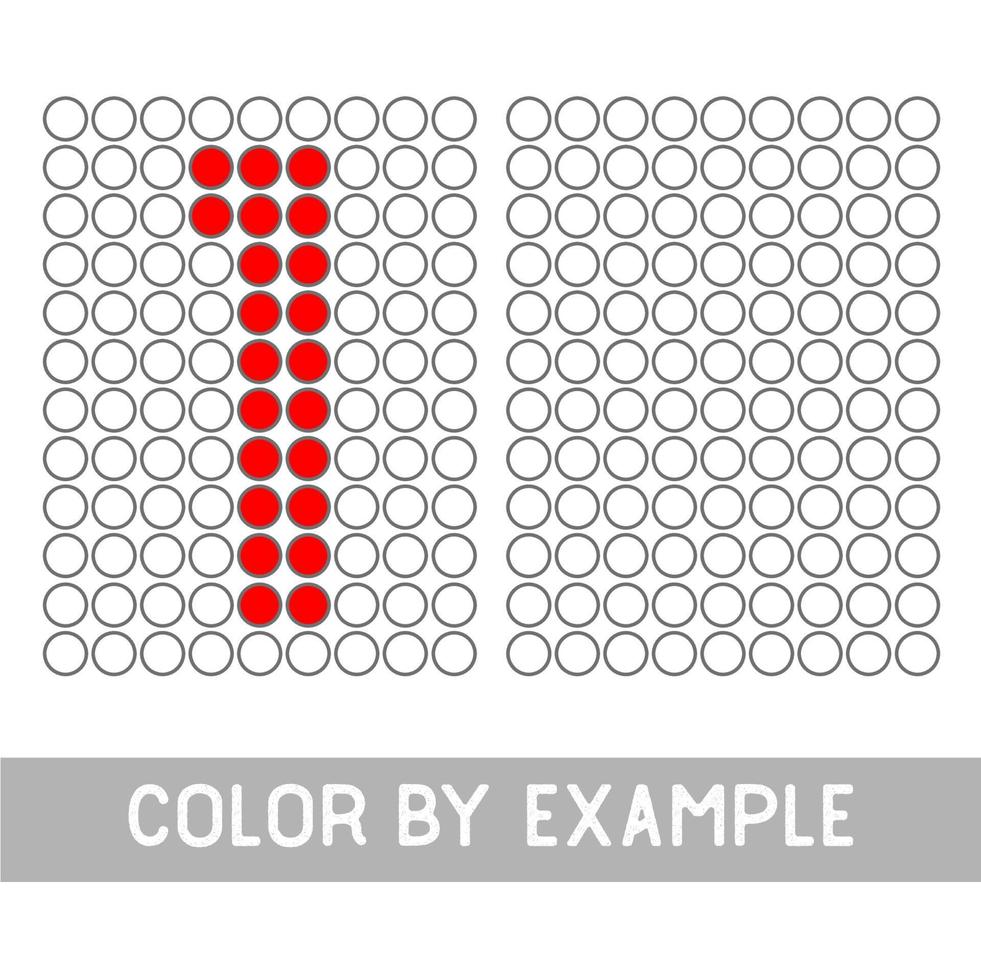 färg efter exempel. lära sig alfabetet, bokstäver. arbetsblad för förskolebarn, barn. abc målarbok för barn. pussel för barn, nummer 1. vektor