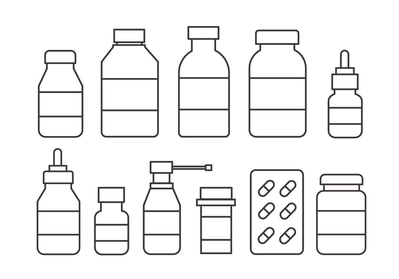 uppsättning av översikt medicin flaskor kapslar illustration vektor