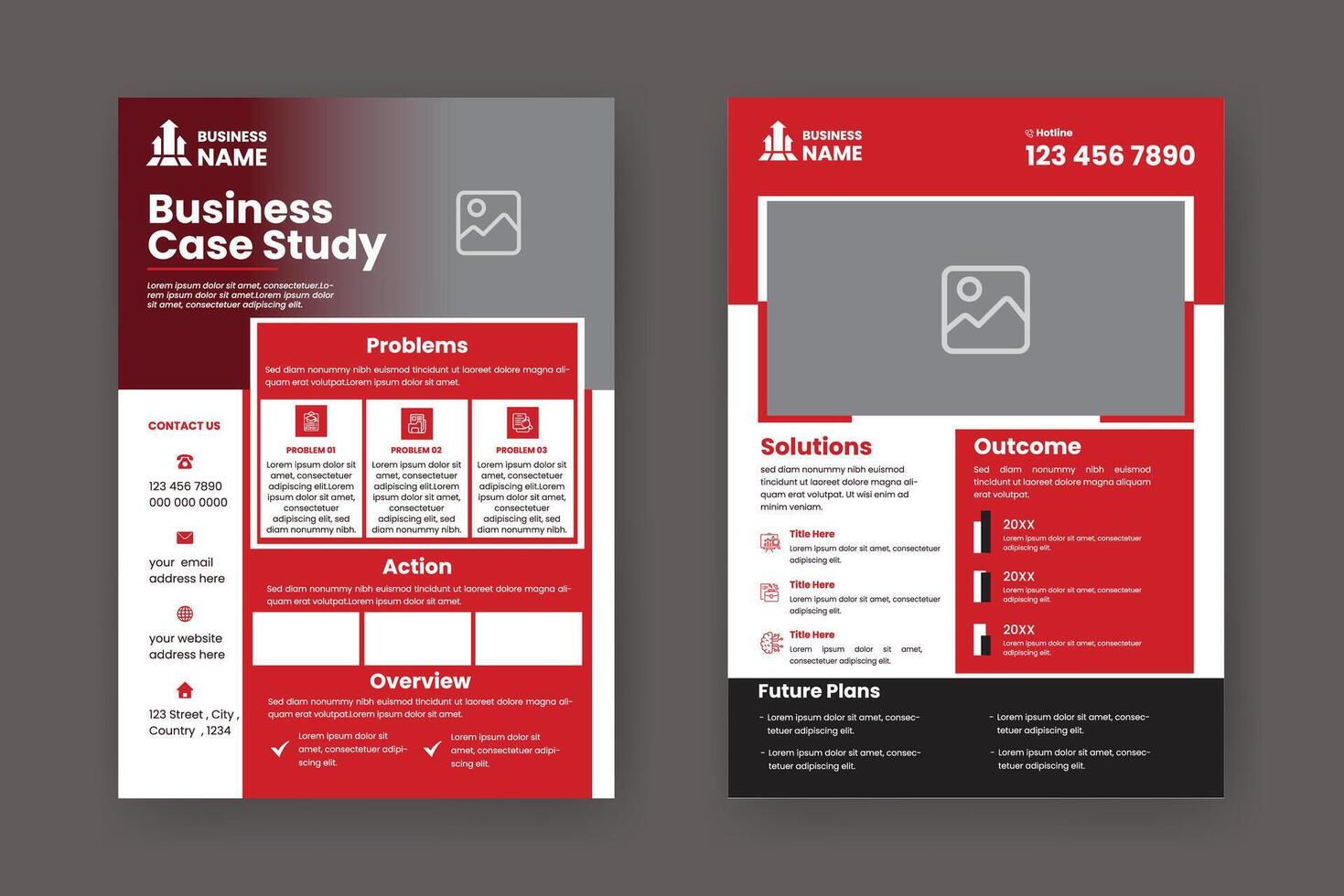 fall studie layout mall. minimalistisk företag Rapportera med enkel design med röd element. vektor