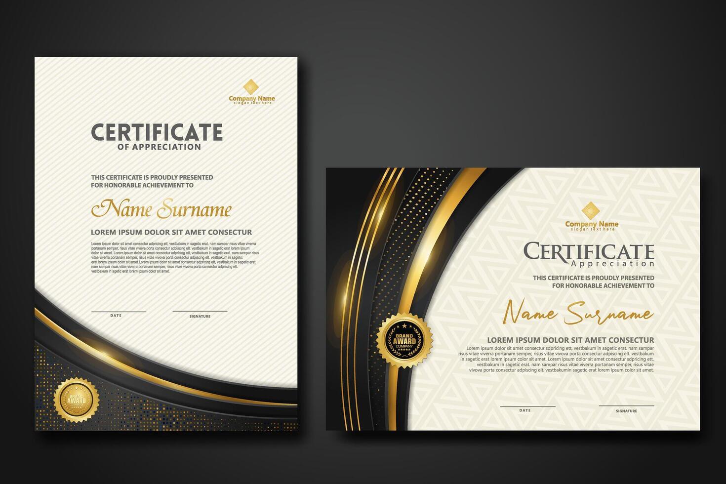 Luxus Zertifikat Vorlage mit funkeln bewirken Dan Linien Gold scheinen auf Rahmen Hintergrund vektor