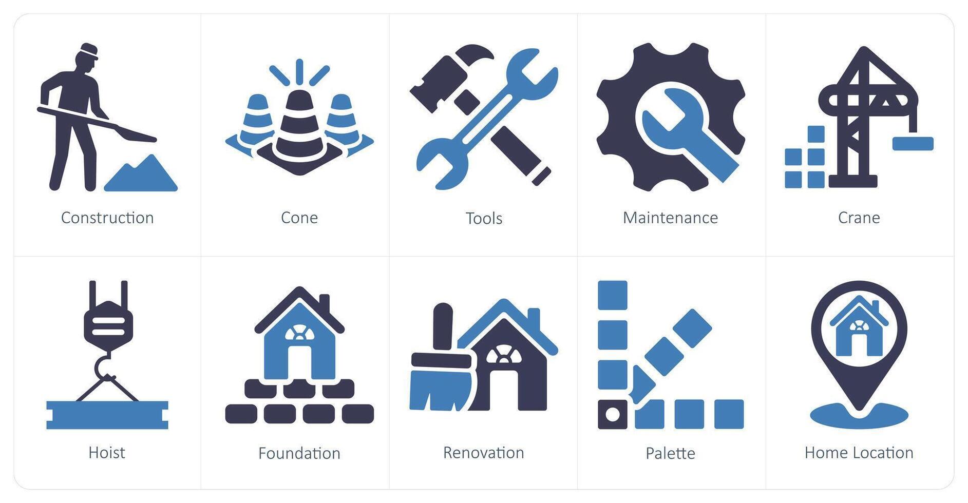 en uppsättning av 10 bygga ikoner som konstruktion, kon, verktyg vektor