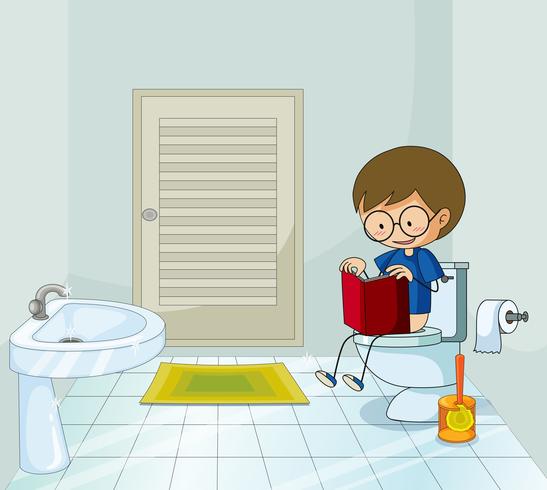 Pojke med bok med toalett vektor