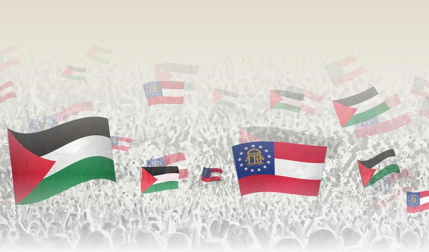 Palästina und Georgia Flaggen im ein Menge von Jubel Personen. vektor